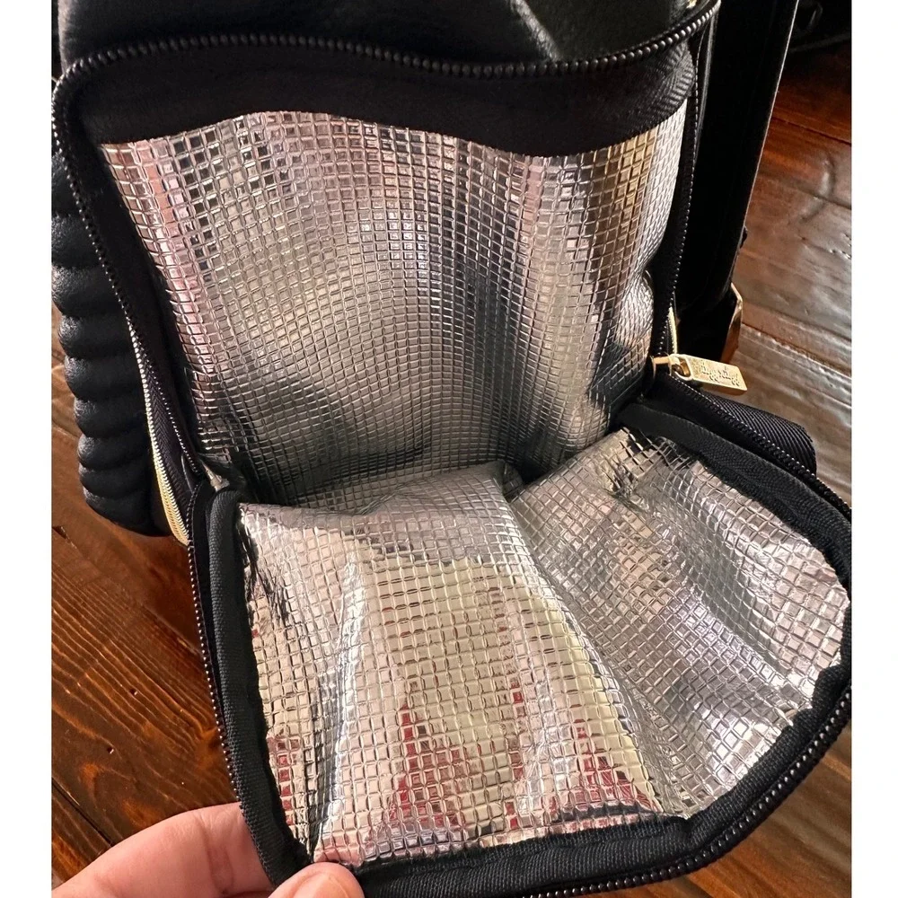 Itzy Ritzy Boss Backpack Diaper Bag Black Vegan Leather Gold Hardware Quilted